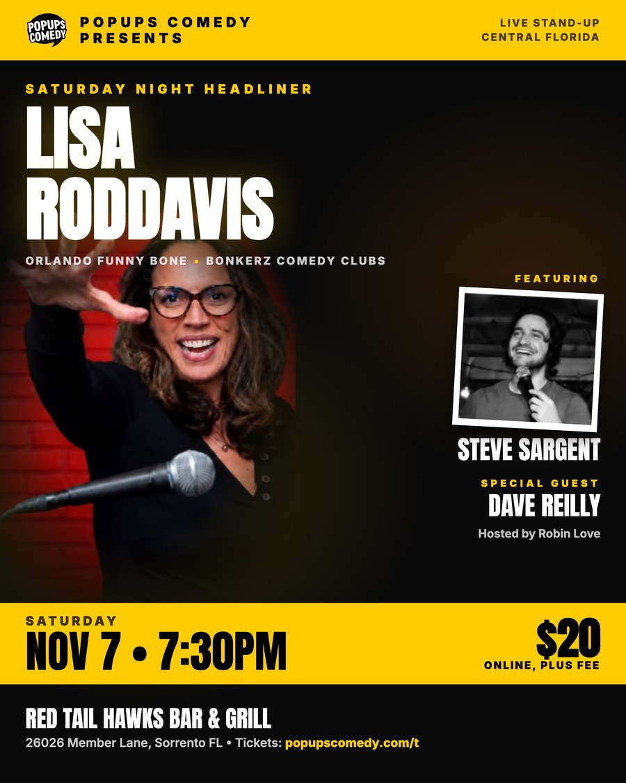 Popups Comedy presents Lisa RodDavis, Saturday 7 November at Red Tail, Hawks Bar and Grill